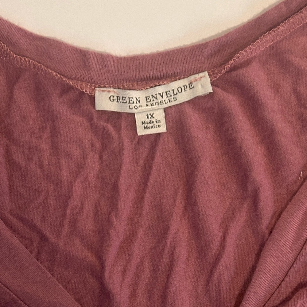 Green Envelope Mauve Button Tie Blouse - Picture 6 of 9